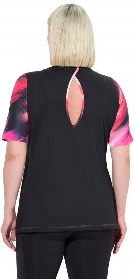 Ulla Popken Cutout Abstract Print Short Sleeve Tee Hibiscus Red - T-shirts estampadas para mulher - 