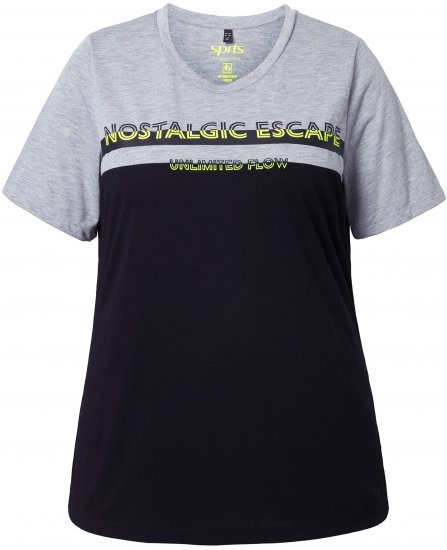 Ulla Popken Nostalgic Escape Performance T-Shirt Black - T-shirts estampadas para mulher - 