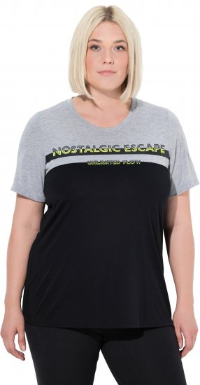 Ulla Popken Nostalgic Escape Performance T-Shirt Black - T-shirts estampadas para mulher - 