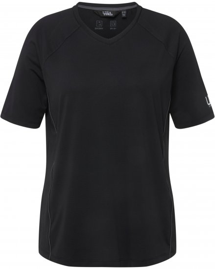 Ulla Popken Piping Accent Functional UVP 50+ Stretch Knit Top Black - T-shirts - 