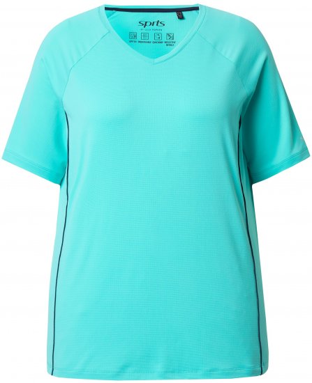 Ulla Popken Piping Accent Functional UVP 50+ Stretch Knit Top Aqua Green - T-shirts - 