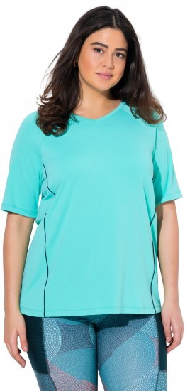 Ulla Popken Piping Accent Functional UVP 50+ Stretch Knit Top Aqua Green - T-shirts - 
