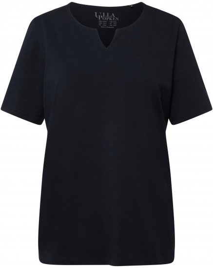 Ulla Popken Essential Notch Neck Stretch Tee Navy Blue - T-shirts - 
