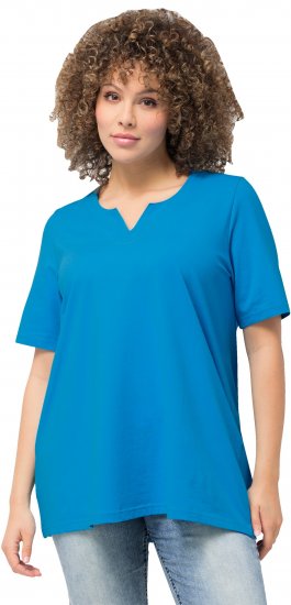 Ulla Popken Essential Notch Neck Stretch Tee Sapphire Blue - T-shirts - 