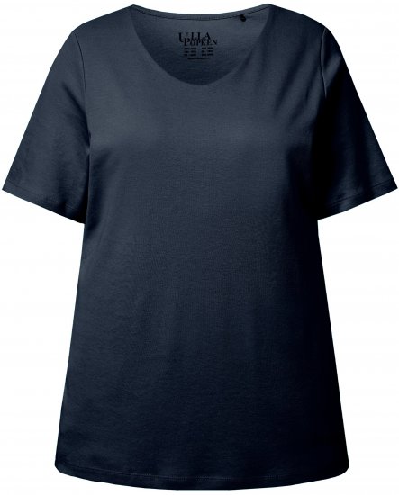 Ulla Popken Double Layer Rounded V-Neck Slim Fit Tee Navy Blue - T-shirts - 