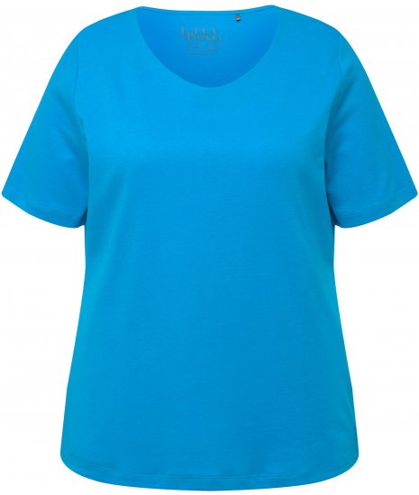 Ulla Popken Double Layer Rounded V-Neck Slim Fit Tee Sapphire Blue - T-shirts - 
