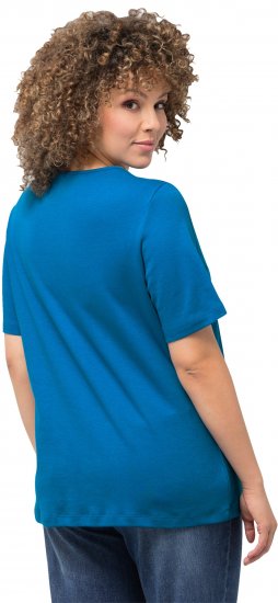 Ulla Popken Double Layer Rounded V-Neck Slim Fit Tee Medium Blue - T-shirts - 