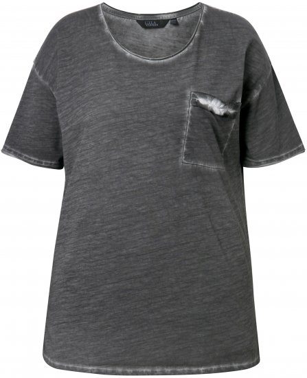 Ulla Popken Cold Dye Ruffle Edge Pocket Tee Graphite Grey - T-shirts - 