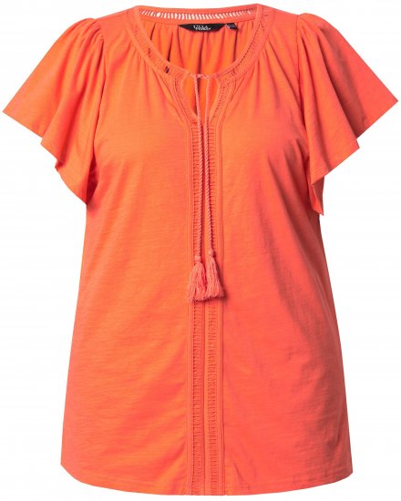 Ulla Popken Wing Sleeve V-Neck Tee Coral Pink - T-shirts - 