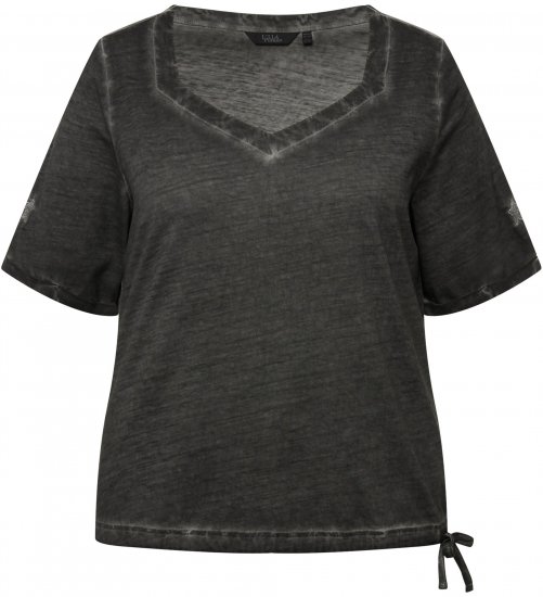 Ulla Popken Cold Dyed Sweetheart Neckline Short Sleeve Tee Graphite Grey - T-shirts - 