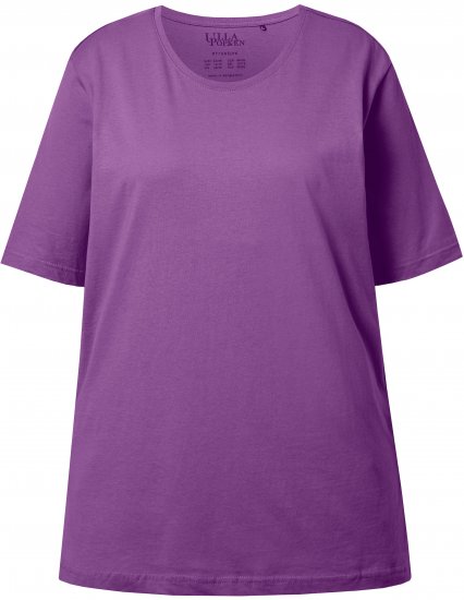 Ulla Popken Basic Round Neck Short Sleeve Relaxed Fit T-Shirt Purple - T-shirts - 