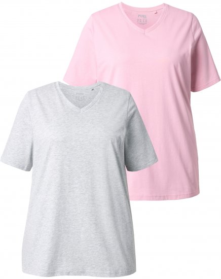 Ulla Popken Eco Cotton Basic T-Shirt 2-Pack Grey/Pink - T-shirts - 