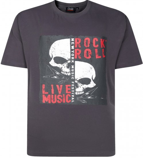 Espionage T437 Rock N' Roll Printed T-Shirt Charcoal - T-shirts lisas - T-shirts lisas tamanhos grandes