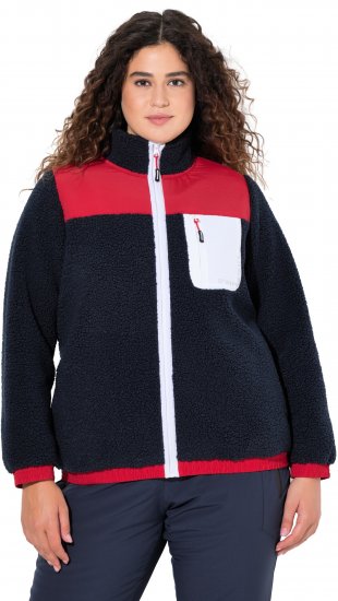 Ulla Popken Color Block Teddy Fleece Jacket Navy - Sweatshirts & hoodies - 