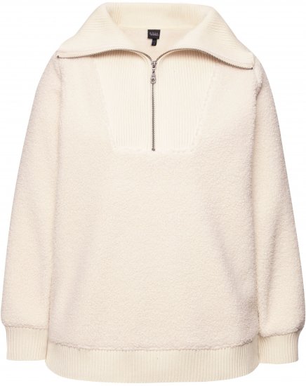 Ulla Popken Teddy Fleece Troyer Collar Sweatshirt Light Champagne - Sweatshirts & hoodies - 