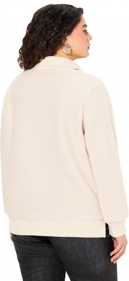 Ulla Popken Teddy Fleece Troyer Collar Sweatshirt Light Champagne - Sweatshirts & hoodies - 