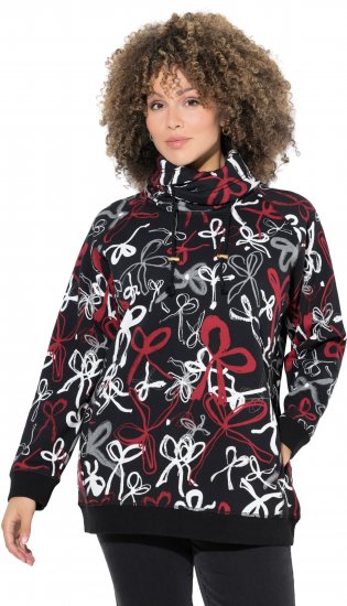 Ulla Popken Ribbon Print Turtleneck Sweatshirt Black - Sweatshirts & hoodies - 