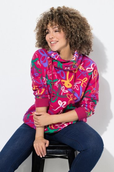 Ulla Popken Ribbon Print Turtleneck Sweatshirt Cherry Red - Sweatshirts & hoodies - Sweatshirts, Hoodies e Malhas Aconchegantes
