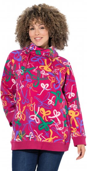 Ulla Popken Ribbon Print Turtleneck Sweatshirt Cherry Red - Sweatshirts & hoodies - 