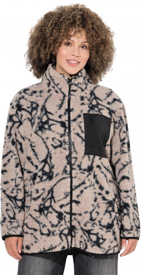Ulla Popken Marble Print Teddy Fleece Jacket Dark Putty - Sweatshirts & hoodies - 