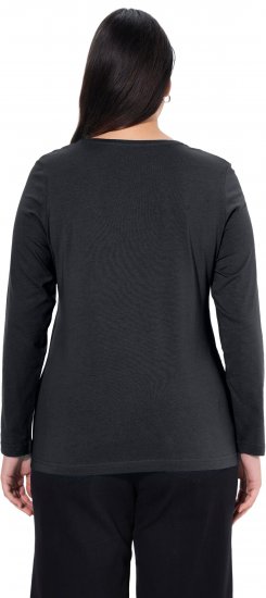 Ulla Popken Basic Round Neck Long Sleeve Slim Fit Cotton Tee Black - T-shirts - 