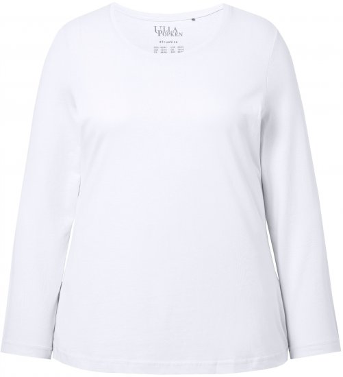 Ulla Popken Basic Round Neck Long Sleeve Slim Fit Cotton Tee Snow White - Saias - 