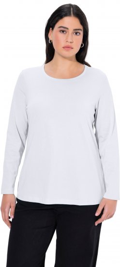 Ulla Popken Basic Round Neck Long Sleeve Slim Fit Cotton Tee Snow White - Saias - 