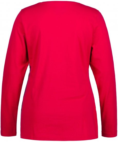 Ulla Popken Basic Round Neck Long Sleeve Slim Fit Cotton Tee Red - T-shirts - 