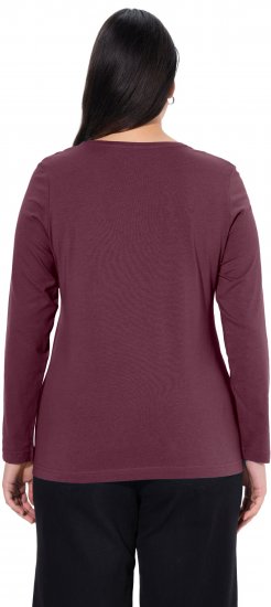 Ulla Popken Basic Round Neck Long Sleeve Slim Fit Cotton Tee Dark Berry - T-shirts - 