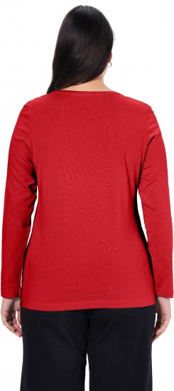 Ulla Popken Basic Round Neck Long Sleeve Slim Fit Cotton Tee Salsa Red - T-shirts - 