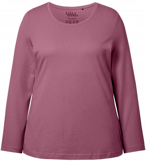 Ulla Popken Basic Round Neck Long Sleeve Slim Fit Cotton Tee Dark Rose - T-shirts - 