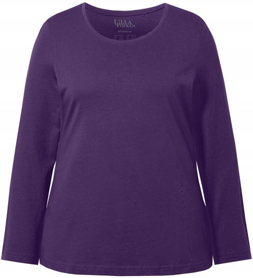 Ulla Popken Basic Round Neck Long Sleeve Slim Fit Cotton Tee Deep Violet - T-shirts - 