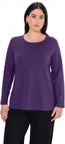 Ulla Popken Basic Round Neck Long Sleeve Slim Fit Cotton Tee Deep Violet - T-shirts - 