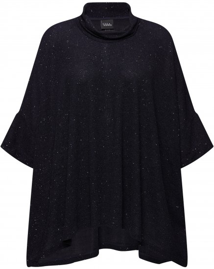 Ulla Popken Sparkling Draped Collared Tee Navy Blue - T-shirts estampadas para mulher - 