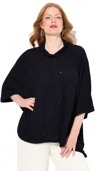 Ulla Popken Sparkling Draped Collared Tee Navy Blue - T-shirts estampadas para mulher - 