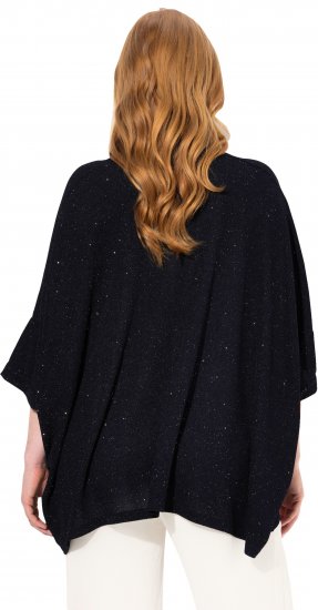 Ulla Popken Sparkling Draped Collared Tee Navy Blue - T-shirts estampadas para mulher - 