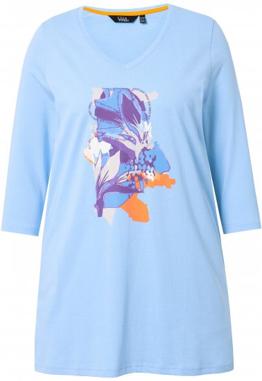 Ulla Popken Floral Motif 3/4 Sleeve Tunic Tee Light Blue - T-shirts estampadas para mulher - 