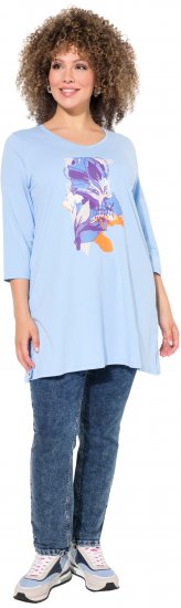 Ulla Popken Floral Motif 3/4 Sleeve Tunic Tee Light Blue - T-shirts estampadas para mulher - 