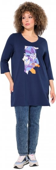 Ulla Popken Floral Motif 3/4 Sleeve Tunic Tee Ink Blue - T-shirts estampadas para mulher - 