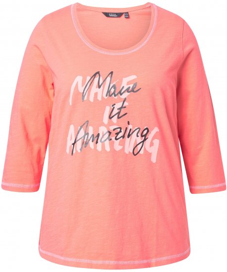 Ulla Popken Make It Amazing 3/4 Sleeve Graphic Tee Coral - T-shirts estampadas para mulher - 