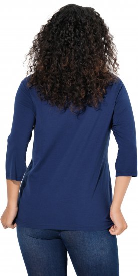 Ulla Popken Smile Rhinestone 3/4 Sleeve Graphic Tee Ink Blue - T-shirts estampadas para mulher - 