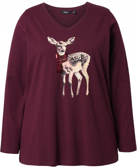 Ulla Popken Fawn Long Sleeve Graphic Tee Plum - T-shirts estampadas para mulher - 
