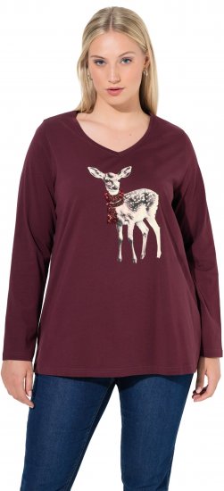 Ulla Popken Fawn Long Sleeve Graphic Tee Plum - T-shirts estampadas para mulher - 