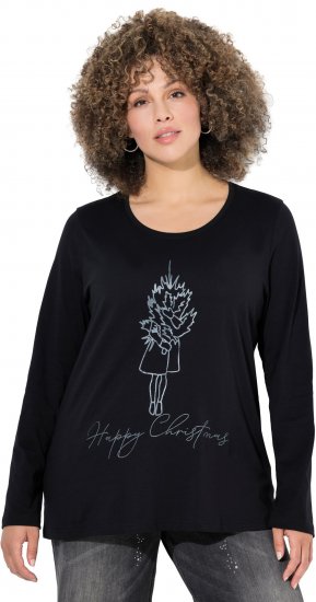 Ulla Popken Holiday Long Sleeve Graphic Tee Black - T-shirts estampadas para mulher - 