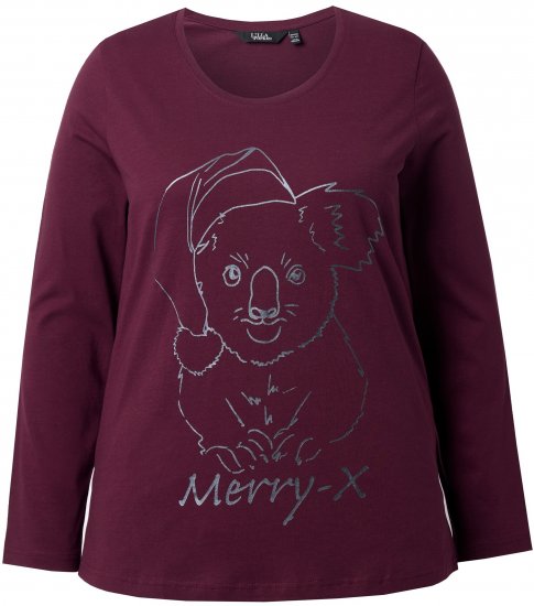 Ulla Popken Holiday Long Sleeve Graphic Tee Plum - T-shirts estampadas para mulher - 