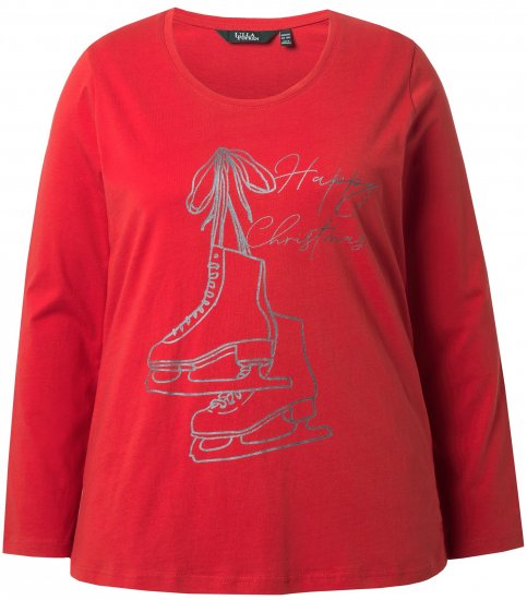 Ulla Popken Holiday Long Sleeve Graphic Tee Salsa Red - T-shirts estampadas para mulher - 