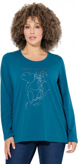 Ulla Popken Holiday Long Sleeve Graphic Tee Teal - T-shirts estampadas para mulher - 