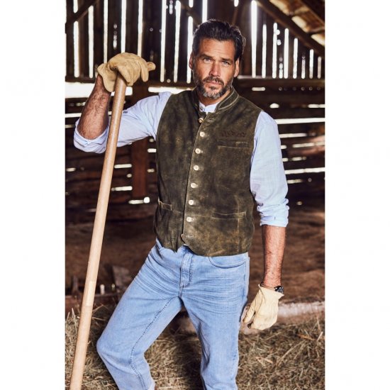 jP1880 Finest Goat Suede Traditional Vest Dark Brown - Trachten & Oktoberfest - Roupas Oktoberfest em tamanhos grandes (Trachten)