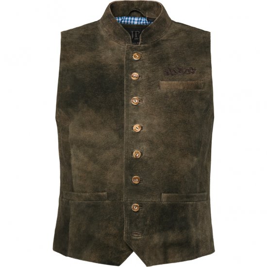 jP1880 Finest Goat Suede Traditional Vest Dark Brown - Trachten & Oktoberfest - Roupas Oktoberfest em tamanhos grandes (Trachten)