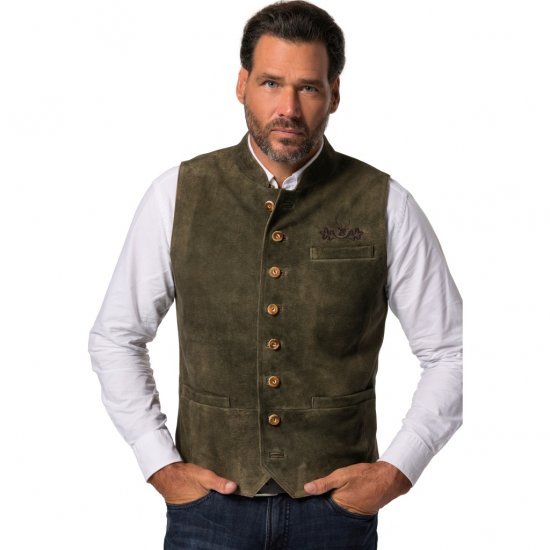 jP1880 Finest Goat Suede Traditional Vest Dark Brown - Trachten & Oktoberfest - Roupas Oktoberfest em tamanhos grandes (Trachten)